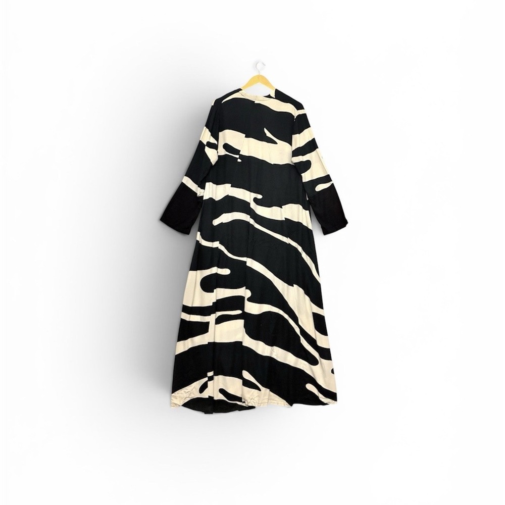 Bel Kazan Womens M Kimono Duster Extra Long Open Front Black Beige Boho Pockets - Picture 2 of 7